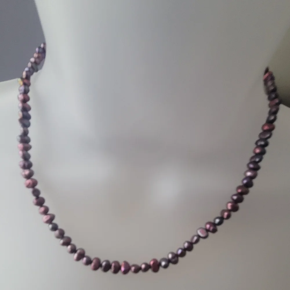 Genuine Purple Pearl Necklace Sterling Silver Clasp - Picture 3 of 14